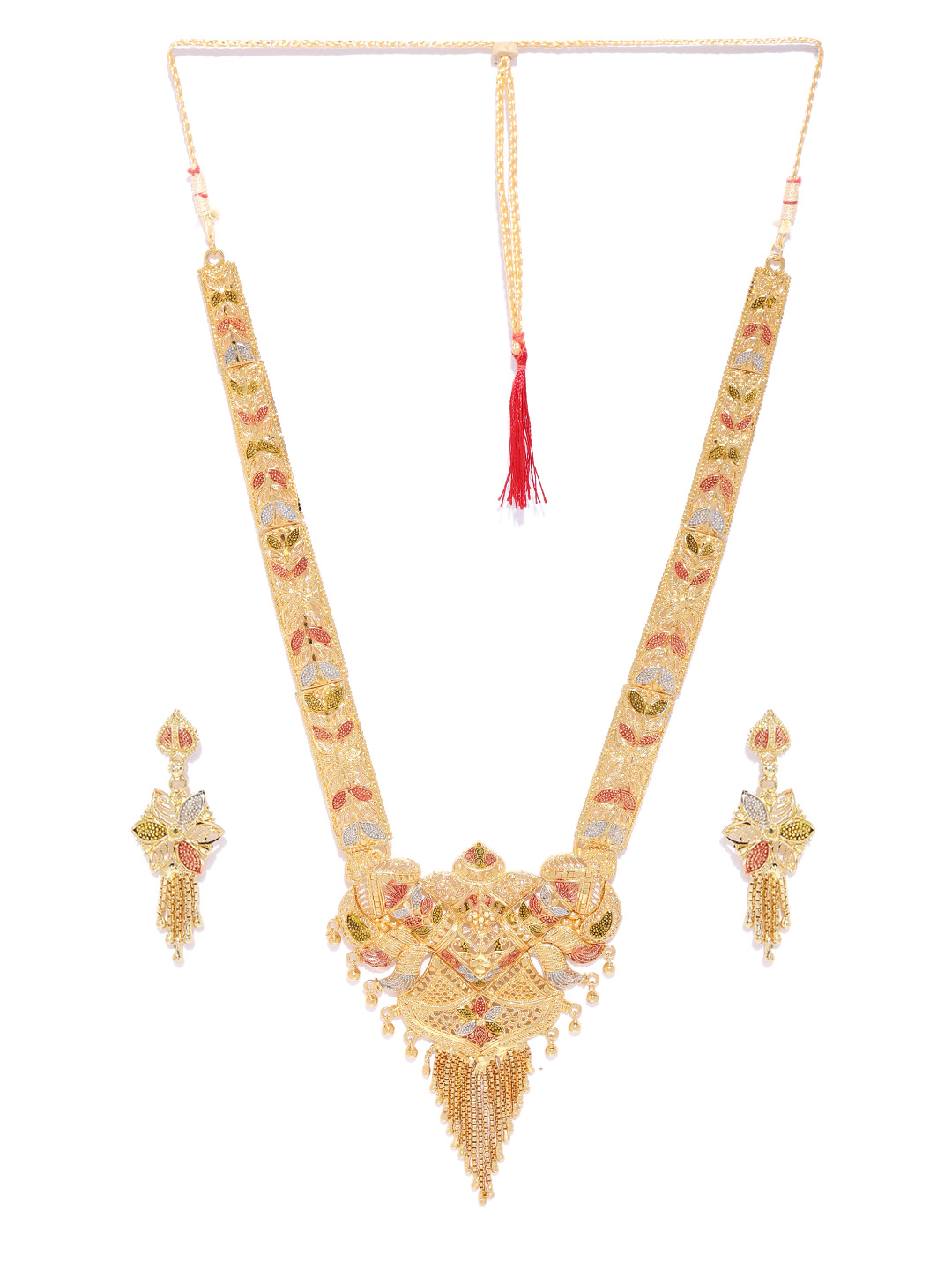 YouBella Red  Lavender Gold-Plated Textured Enamelled Jewellery Set